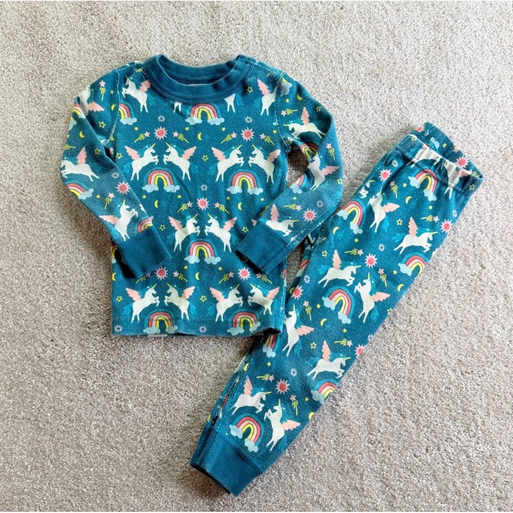 Hanna Andersson Rainbow Unicorn Kids Long John Pajama Set - size 3T (90cm)